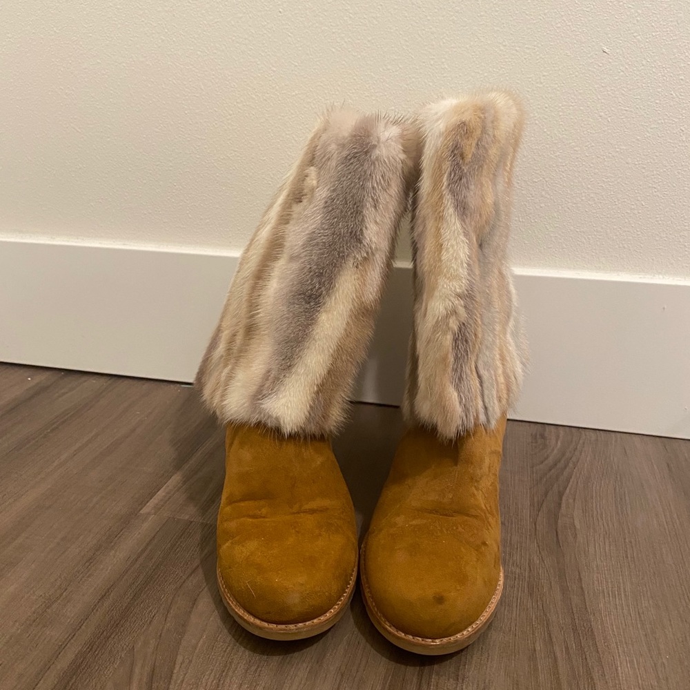 Stuart Weitzman Blizzard Suede Mink Mid Calf Boots